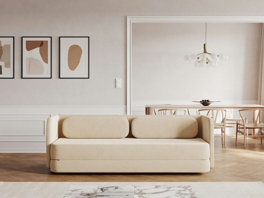 Bedre Nætter sovesofa - Classi Velvet Beige Dag